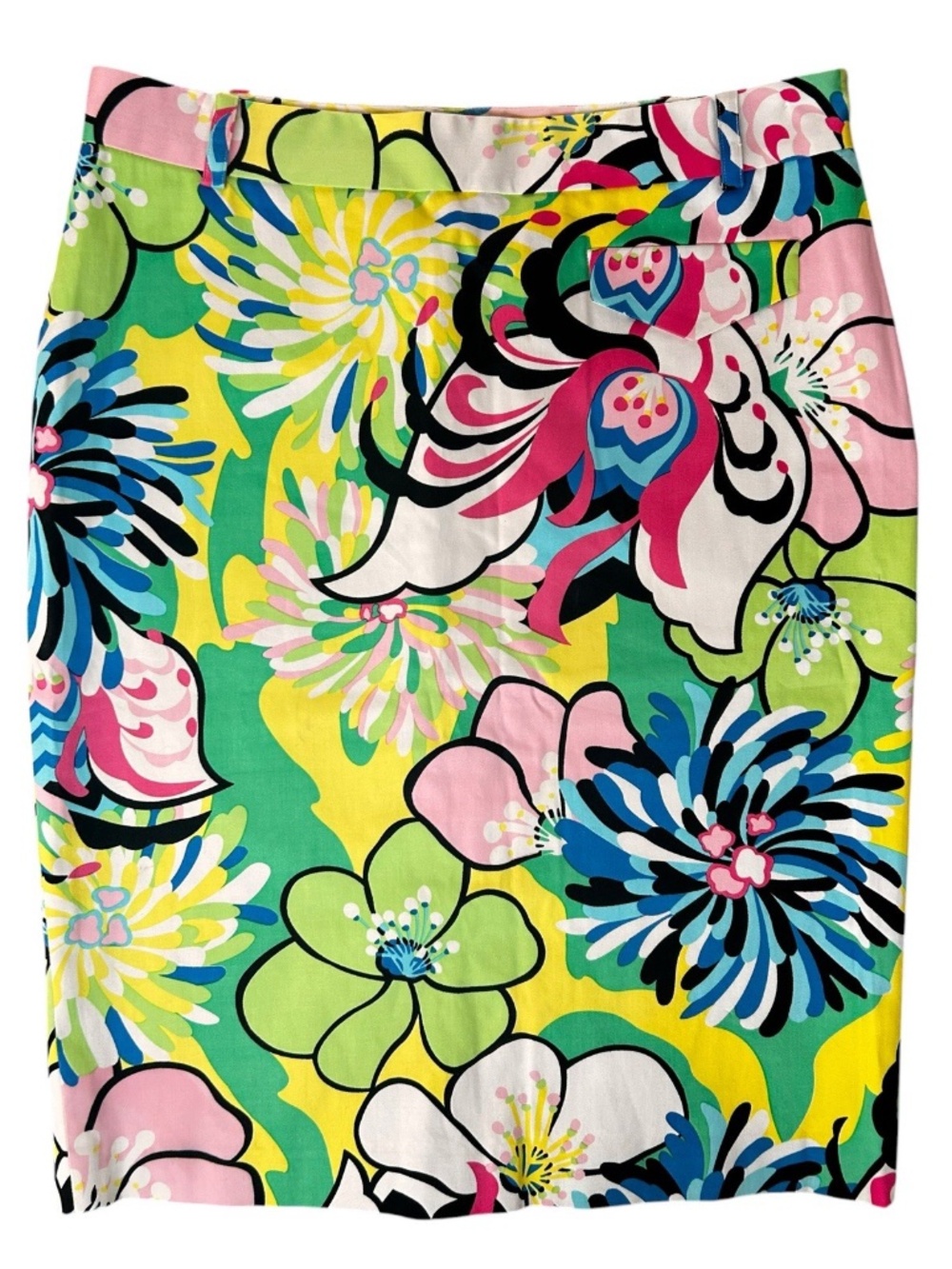 TIBI Womens 4 Green Blue Pink White Floral Cotton Stretch Straight Skirt